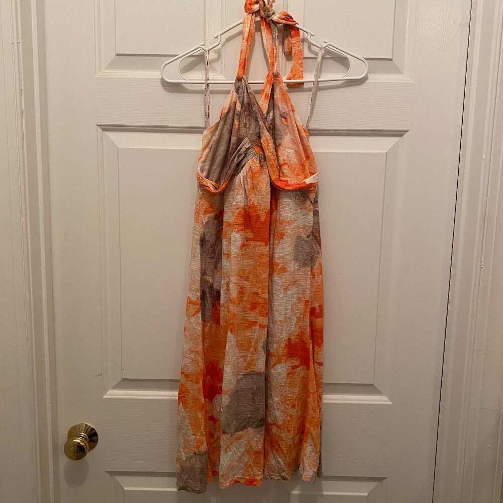 Tommy Bahama Women's Tie Neck Halter Sun Orange Pink White Dress XS